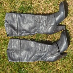 Wide calf grey heel boots